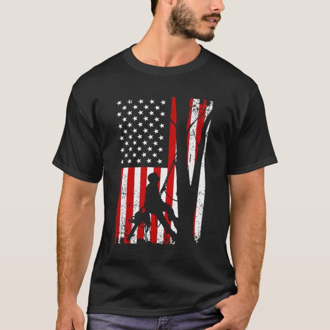 Funny American Flag Arborist Gift For Men Cool Tre T-Shirt (Front)