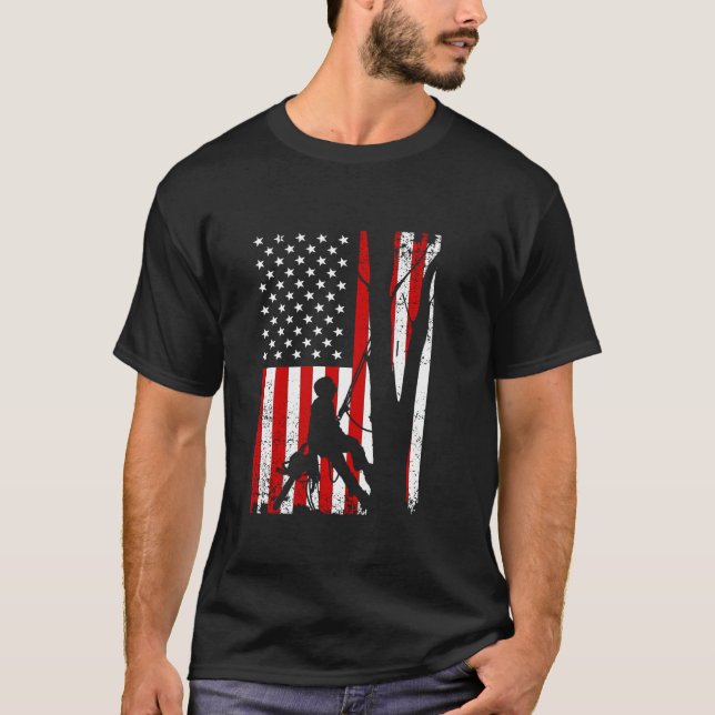 Funny American Flag Arborist Gift For Men Cool Tre T-Shirt (Front)