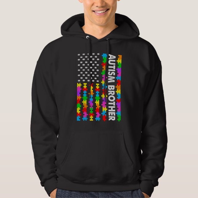 Funny American Flag Autism Brother Autism Awarenes Hoodie (Front)