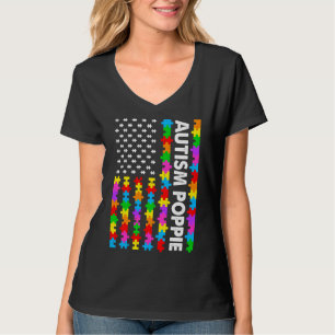 Funny American Flag Autism Poppie Autism Awareness T-Shirt