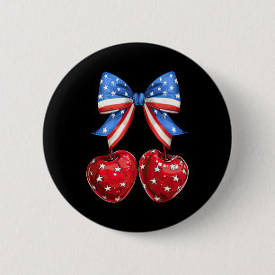 Funny American Flag Cherry Coquette Bow 4th Of Jul 6 Cm Round Badge