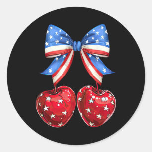 Funny American Flag Cherry Coquette Bow 4th Of Jul Classic Round Sticker