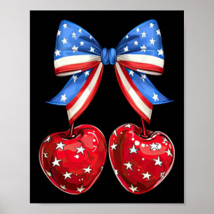 Funny American Flag Cherry Coquette Bow 4th Of Jul Poster