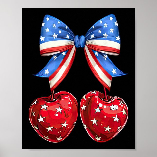 Funny American Flag Cherry Coquette Bow 4th Of Jul Poster (Front)