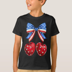 Funny American Flag Cherry Coquette Bow 4th Of Jul T-Shirt