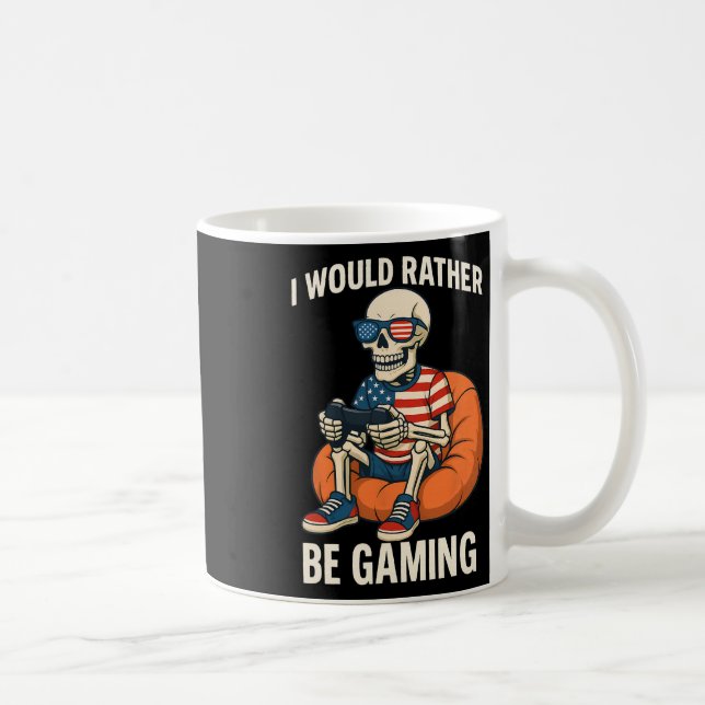 Funny American Flag Cool Skeleton Gamer Video Gami Coffee Mug (Right)