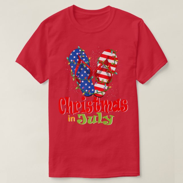 Funny American Flag Flip Flops Xmas Lights Christm T-Shirt (Design Front)