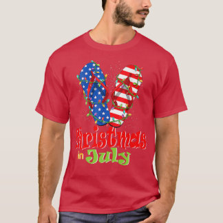 Funny American Flag Flip Flops Xmas Lights Christm T-Shirt