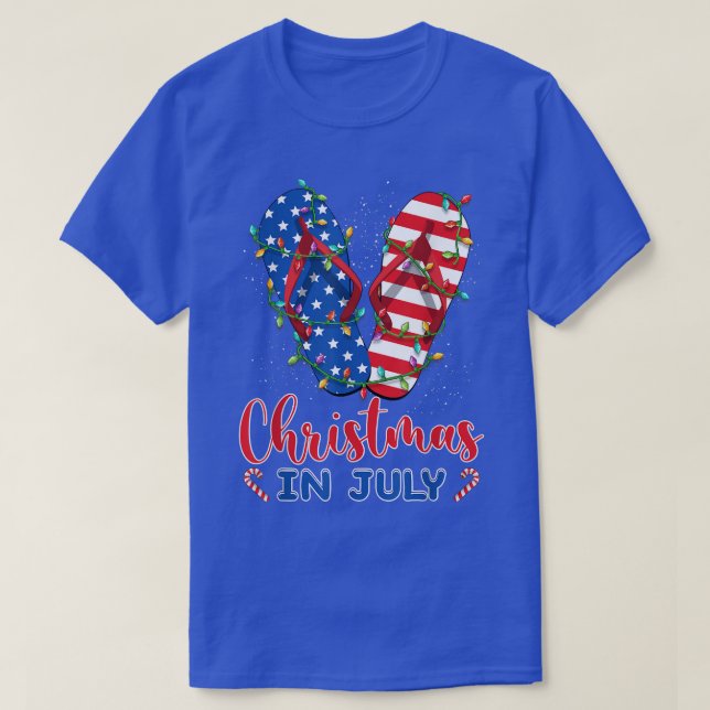 Funny American Flag Flip Flops Xmas Lights Christm T-Shirt (Design Front)