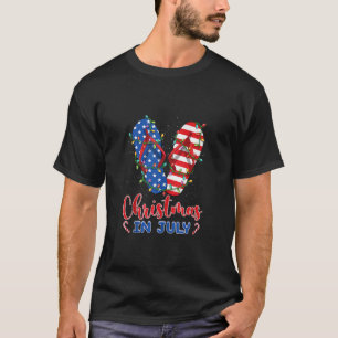 Funny American Flag Flip Flops Xmas Lights Christm T-Shirt