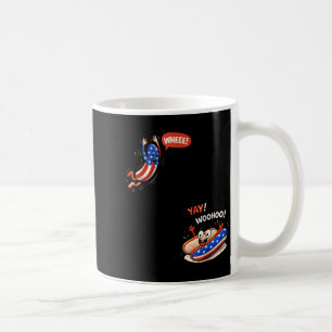 Funny american flag hot dog jumping in bun 4th ofF Coffee Mug
