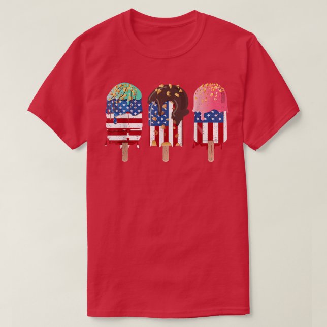 Funny American Flag Ice Cream Patriotic 4th Of Jul T-Shirt (Design Front)