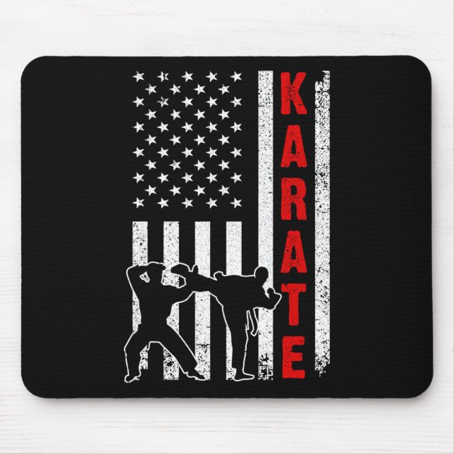 Funny American Flag Karate Art For Men Women Karat Mouse Mat (Front)