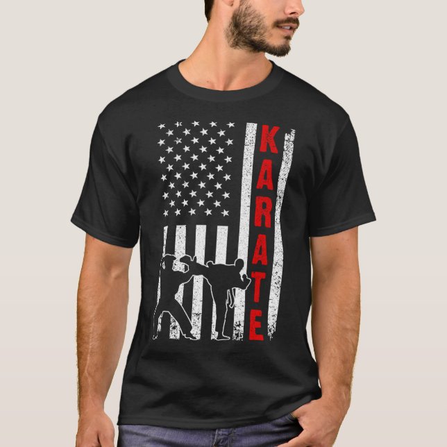 Funny American Flag Karate Art For Men Women Karat T-Shirt (Front)