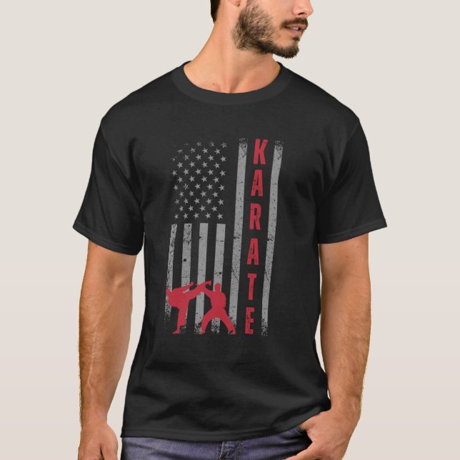 Funny American Flag Karate Art For Men Women Karat T-Shirt (Front)