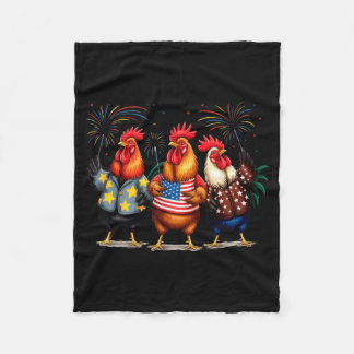 Funny American Flag Rooster Independence Day 4th Fleece Blanket