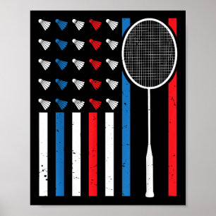 Funny American Flag With Shuttles Vintage Badminto Poster