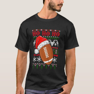 Funny American Football Santa Hat Ugly Christmas T-Shirt
