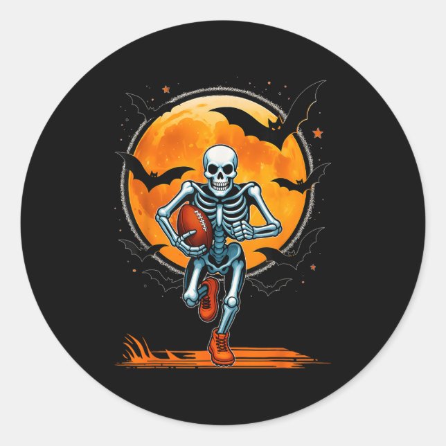 Funny American Football Skeleton Player Halloween  Classic Round Sticker (Front)