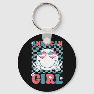 Funny American Girl Smile Face 4th Of July Patriot Key Ring