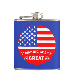 Funny American Golf Player Hip Flask