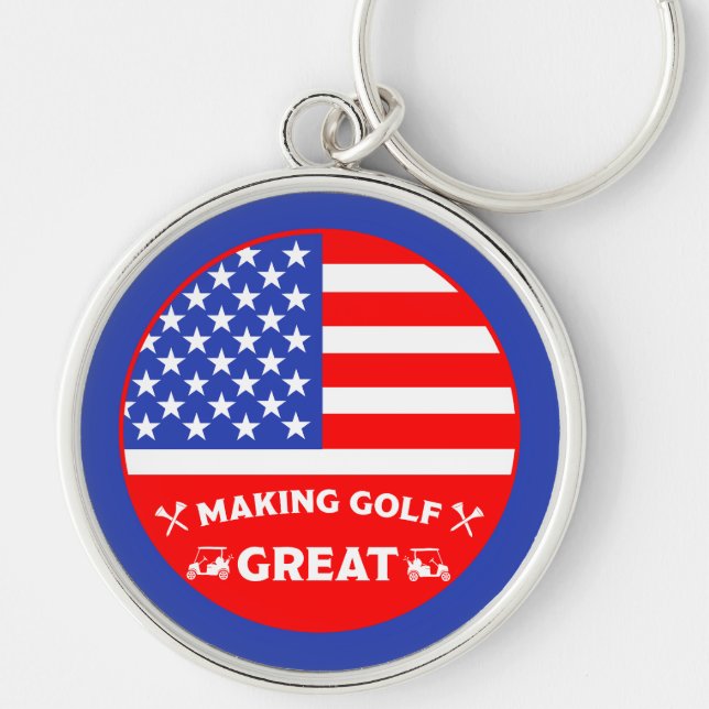 Funny American Golf Player Key Ring (Front)