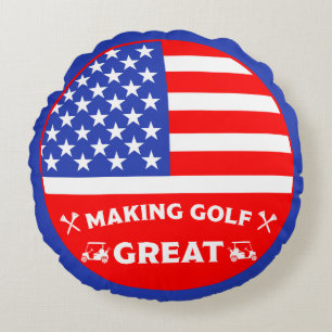 Funny American Golf Player Round Cushion