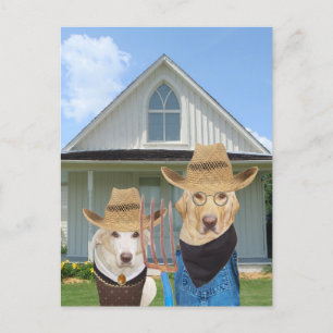 Funny American Gothic Dogs/Labs Postcard