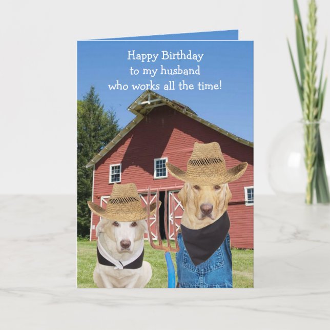 Funny American Gothic Lab Husband Birthday Card (Front)
