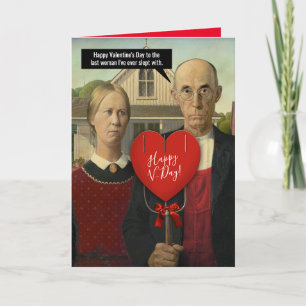 Funny American Gothic Valentine to The Last Woman Holiday Card