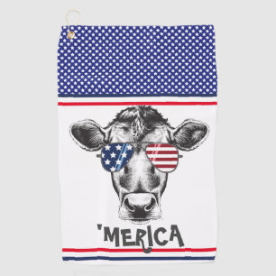 Funny American Hipster Cow  Golf Towel