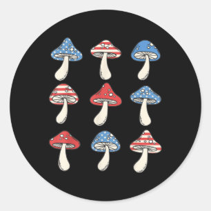 Funny American Mushroom Usa Flag 4th Of July Classic Round Sticker