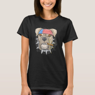 Funny American Pit Bull Smoke 4th Of July Usa Flag T-Shirt