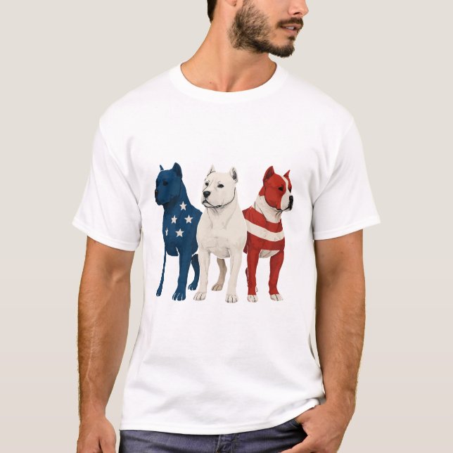 Funny American Staffordshire Terrier American Flag T-Shirt (Front)