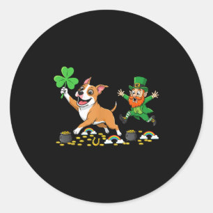 Funny american staffordshire terrier clover st classic round sticker