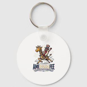 Funny Amerigiraffee Patriotic Giraffe Hot Dog Shir Key Ring
