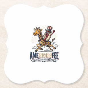 Funny Amerigiraffee Patriotic Giraffe Hot Dog Shir Paper Coaster