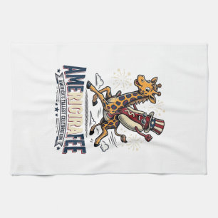 Funny Amerigiraffee Patriotic Giraffe Hot Dog Shir Tea Towel