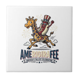 Funny Amerigiraffee Patriotic Giraffe Hot Dog Shir Tile
