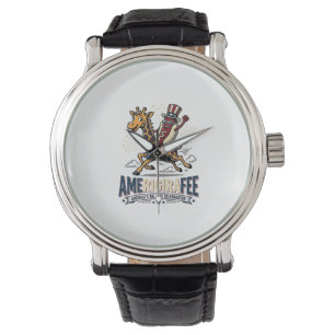 Funny Amerigiraffee Patriotic Giraffe Hot Dog Shir Watch