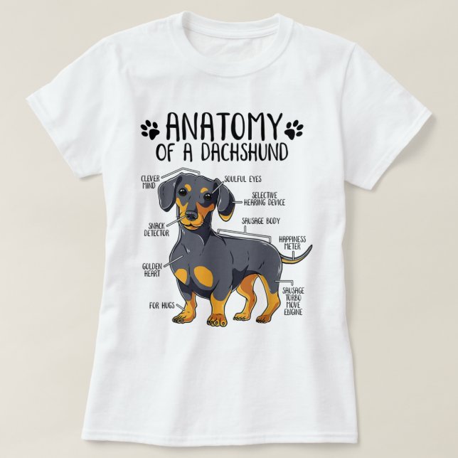 Funny Anatomy Dachshund Wiener Dog Cute Doxie Love T-Shirt (Design Front)