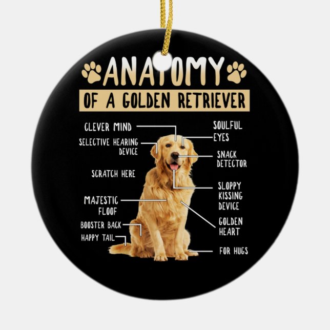 Funny Anatomy Golden Retriever Dog Lover Gift Ceramic Tree Decoration (Front)