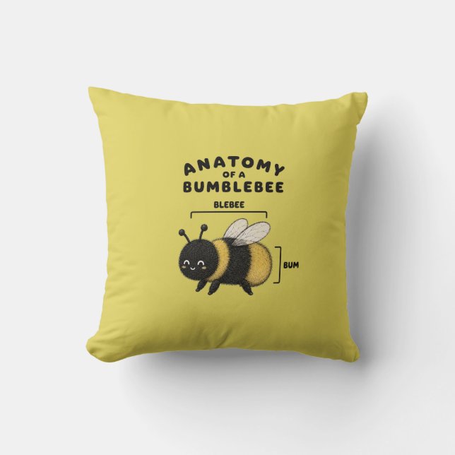 Funny Anatomy Of A Bumblebee Blebee Bum Cute  Cushion (Front)