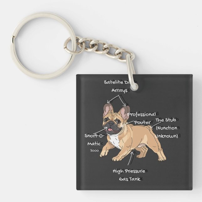 Funny Anatomy of a French Bulldog Illustration Key Ring (Front)