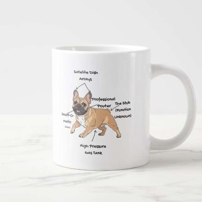 Funny Anatomy of a French Bulldog Illustration Large Coffee Mug (Right)