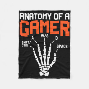 Funny Anatomy Of A Gamer Skeleton Hand Gaming Fleece Blanket