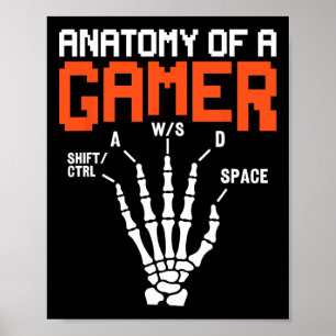Funny Anatomy Of A Gamer Skeleton Hand Gaming Poster