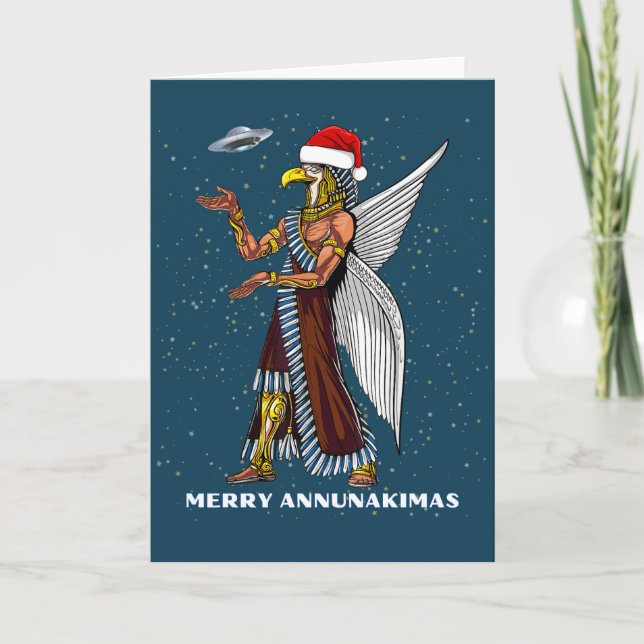 Funny Ancient UFO Annunaki Alien Christmas Card (Front)