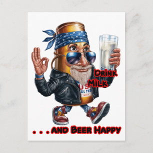Funny and Colourful Can of Beer on a Holiday Postcard