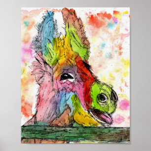 Funny and Colourful Donkey Poster - 8"x10"